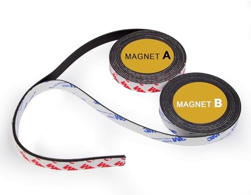 A+B Paired Magnetic Tape with Adhesive Backing, (10ft x 0.5 in x 2 Pack) Flexible AB Magnets Strips for DIY Closure Craftings, a b Magnet Match to Use