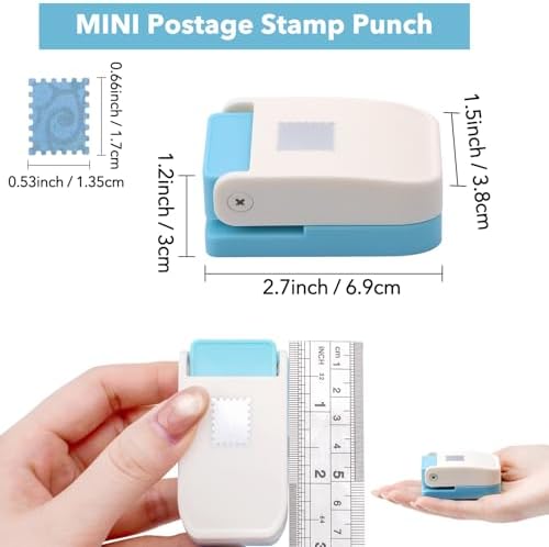 Mini Stamp Punch, 0.6 X 0.5 Inch StampShaped Paper Punch, Mini Stamp Cutter, Lever Craft Stamps Hole Punches, Postage Stamps Puncher, Paper Punches for Crafting Card Making DIY Scrapbooking Journaling