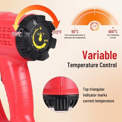 1800W Heat Gun for DIYers, Crafters & Electronics Repair – 140°F~1112°F Variable Temp, 1.5s Fast Heat, 5 Nozzles, 2 Scrapers, Overheat Protection, Hands-Free Stand | Shrink Tube, Resin, Vinyl Wrap