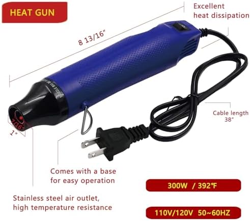 Heat Gun for Shrink Tubing - 328pcs 2:1 Wiring Heat Shrink tubing + 300W Shrink wrap Heat Gun with Case.
