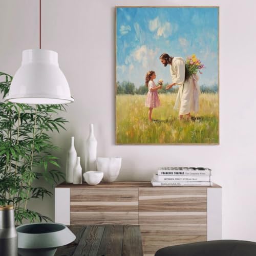 pchmcu Paint by Numbers kit for Adults,Jesus and Girl Paint by Number Acrylic Oil Painting by Numbers Kits for Beginner with Paint Brushes Art Crafts Canvas for Home Decor 16x20 inch