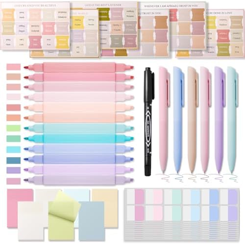 XKDOUS 44 Pcs Bible Study Supplies Journaling Kit, Bible Highlighters, Pale