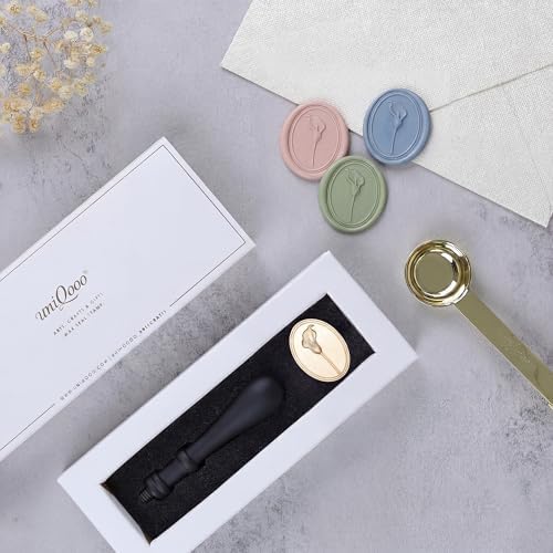 UNIQOOO 3D Embossed Relief Calla Lily Wax Seal Stamp with Wooden Handle, Vintage Brass Floral Botanical Sealing Stamp Head for Wedding Invitations, DIY Crafts, Envelopes, Gift Wrapping