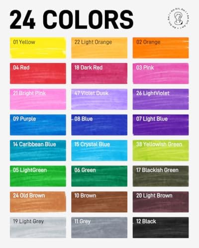 JusArt Dual Tip Markers for Adult Coloring Books, 24 Colors | Triangle Grip, 33% More Ink, Fine & Brush Tip Pens, Color-Coded Barrels, Water-Based Ink for Drawing, Journaling, Calligraphy