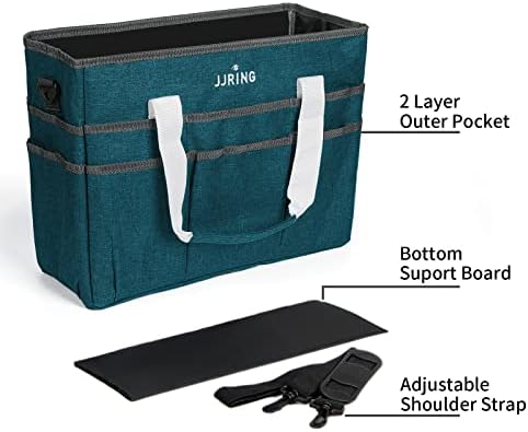 JJRING Craft Organizer Tote Bag Large Art Storage Caddy Bluish Green | With Multiple Pockets For Sewing, Scrapbooking, School, Medical, And Office Supplies
