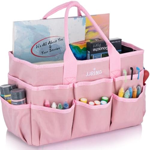 JJRING Craft Tote Bag Organizer For Art Storage With Multiple Pockets, Pink