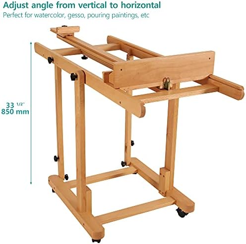 VISWIN Heavy-Duty H Frame Easel, Hold Canvas to 82", Tilts Flat, Adjustable Beech Wood Large Easel for Painting with Storage & 4 Wheels, Professional Floor Art Easel Stand for Adults, Artists