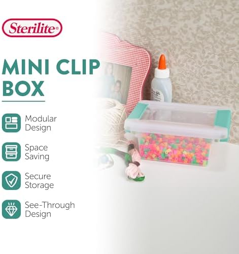 Sterilite Clip Box, Stackable Clear Plastic Bins- Mini, 24-Pack | Storage Containers with Latching Lids for Writing, Arts or Crafts Supplies - Home, Office, Classroom & Workshop Organization