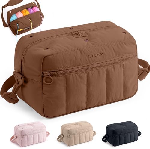 MYBAGZIGN Crochet Bag Organizer for Yarn & Hooks, Large Capacity Yarn Storage Bag with Yarn Holder Holes, Portable Crochet & Knitting Bag for Crocheting on the Go, Craft Travel Bag Gifts for Women