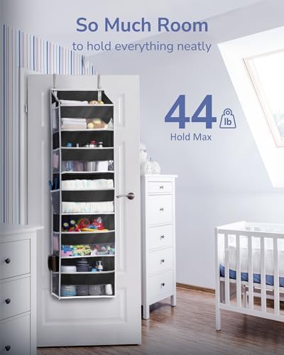 ULG 1 Pack Over The Door Organizer – 5 Shelf Door Organizer Hanging & 10 Side Pockets, Reinforced 44LB Capacity Hanging Organizer, Behind The Door Storage for Bedroom, Nursery, Pantry (Black)