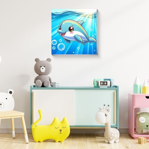 Reivworl Dolphin Paint by Numbers Kit for Kids with Frame 8×8 inch