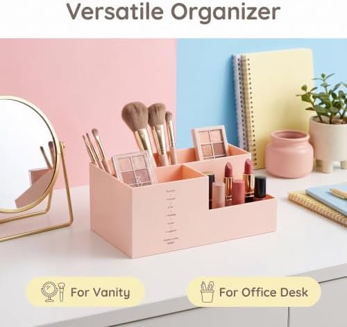 Jekelife Desk Organizer,Desk Storage Caddy, Pen Holder for Office Stationery,Vanity Small Items,Multi Compartment Desktop Organizer,Pink
