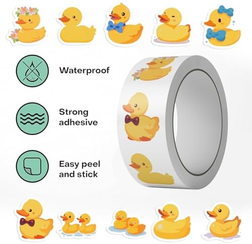 500Pcs Rubber Duck Stickers Waterproof Vinyl Decals Roll