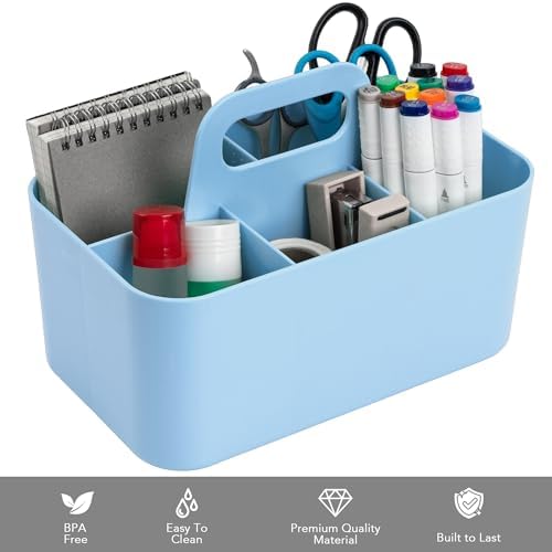 Tiawudi Multipurpose Caddy Organizer, Plastic Caddy with Handle, Stackable Desk Organizer for Stationery, Marker and Pencil, Office Supplies Organizer, Dorm Caddy