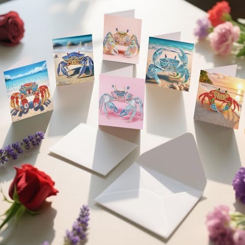 12pcs Diamond Art Painting Cards Beach Crab Seashell Turtle Kit