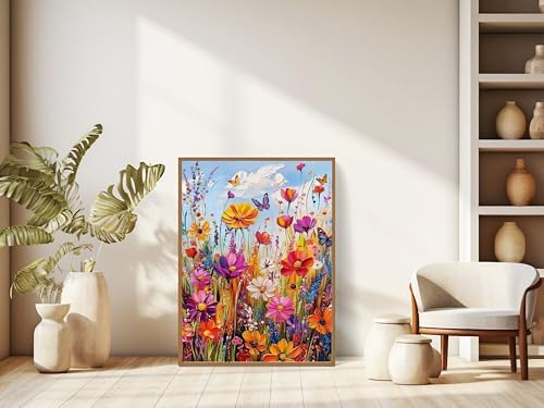 Flowers Paint by Numbers Kit for Adult Includes All Supplies 16x20in | Wild Flowers Paint by Number Adult,Floral Paint by Numbers Adult for Home Decor Gifts