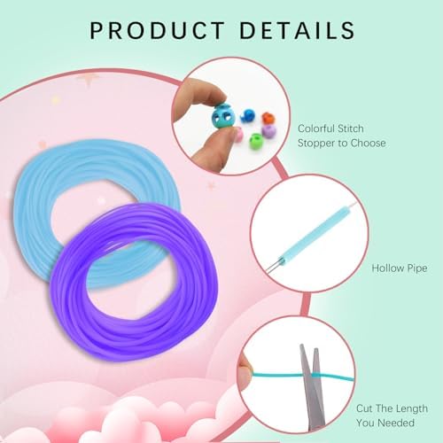 GeryVtee Cord Lock Kit Knitting Stitches Holder Barber Cord Stitch Markers Knit Stiches Keeper 12 Pcs Silicone Stitch Holders & 4 Rolls Round Barber Cords for Knitting Projects (Blue Style)
