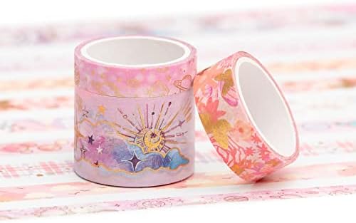 YUBBAEX Mystic Gold Washi Tape Set Wide Silver Foil Masking Tape Decorative for Arts, DIY Crafts, Journal Supplies, Planners, Scrapbook, Card/Gift Wrapping (Sweet Memory)