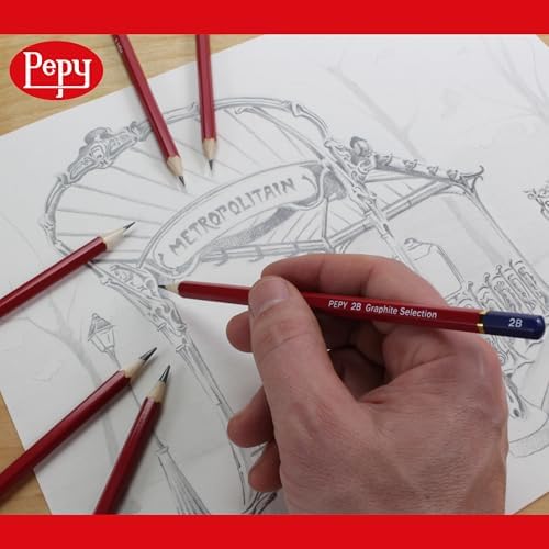 Pepy Graphite Professional Drawing Pencils - Set of 12 F Pre-Sharpened Black Lead Pencils; Perfect for Drawing, Sketching and Shading, Graphic and Fine Art