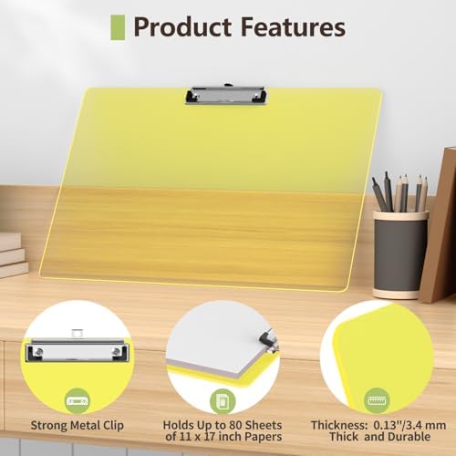 Extra Large Clipboard, 11 x 17 Yellow Plastic Drawing Board