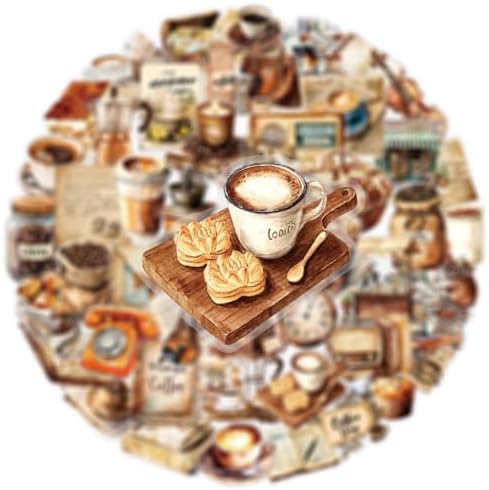 50 PCS Retro Coffee Stickers for Scrapbooking Journaling Junk Journal Scrapbook Supplies - Waterproof Transparent PET Aesthetic Decals for Resin Crafts Decorative Art Crafts (Retro-3)