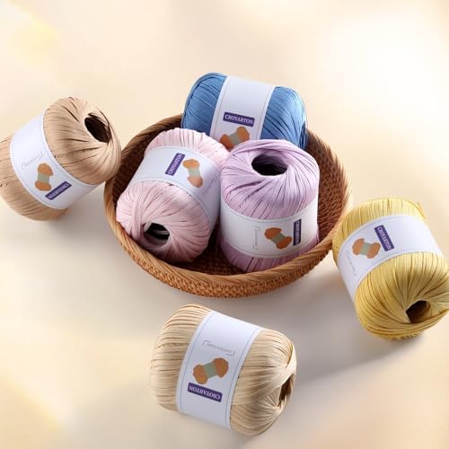 Raffia Ribbon Yarn for Crochet, Pink Cotton Yarn for Crocheting Beach Hat