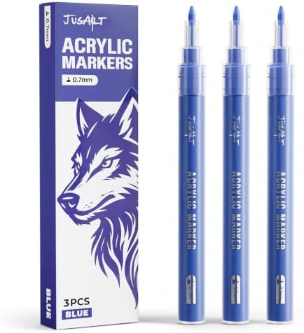 JusArt 0.7mm Fine Point Blue Paint Markers, 3 Pack