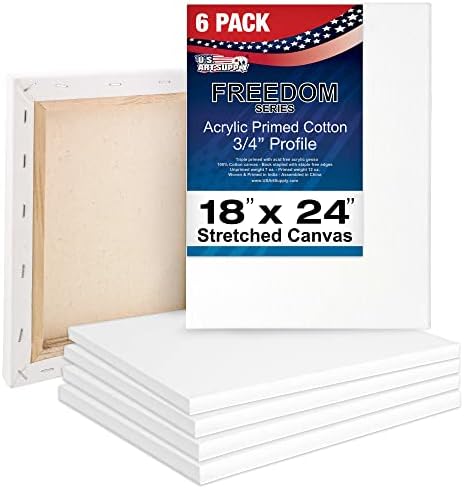 U.S. Art Supply 18"x24" Stretched Canvas for Painting, 3/4" Profile, 6-Pack
