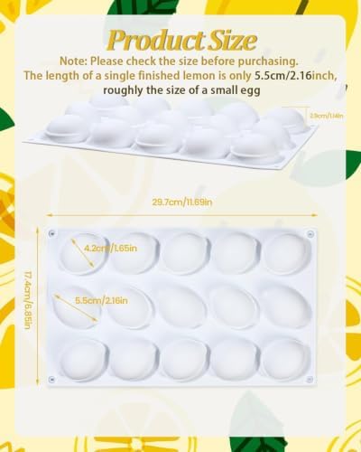 Lemon Silicone Molds, Small Size 15-Cavity Lemon Shape Cake Mousse Mold, Non-Stick 3d Lemon Fondant Molds Baking Pan Bakeware For Diy Chocolate Jelly Fondant Candy Pastry Candy Cupcake Candle Soap