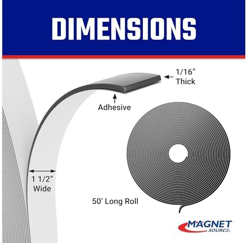 Master Magnetics Flexible Magnet Strip with Adhesive Back , 1/16" Thick, 1-1/2" Wide, 50 feet (1 Roll)