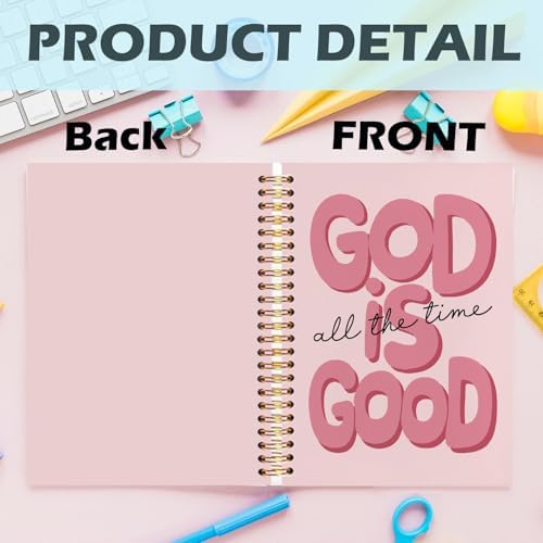 Yhtrg Red Preppy God Is Good Notebooks, Brown Christian Spiral Notebook Gift for Women, Bible Journaling Notebooks for Office School Supplies, 5.5x8.3 Inch