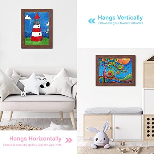 [2Pack] Kids Art Frames, 9x12 Front Opening Kids Artwork Frames Changeable, Brown Artwork Display Storage Frame for Wall, Holds 50 Pcs, for 3D Picture, Crafts, Children Drawing, Hanging Art, Portfolio