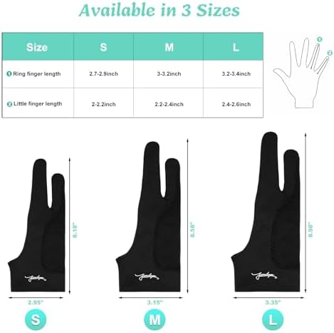 Digital Drawing Glove 3-Layer Palm Rejection(Large,Black) Two-Finger Artist Glove for Graphics Drawing Tablet,Monitor,Sketching,ipad,Paper,Fits for Right and Left Hand