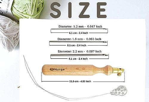 Nurge Premium Quality Punch Needle Kit, 1.2 mm - 1.6 mm - 2.2 mm Metal Tubes and Wooden Handle Punch Needle Kits for Adult Beginner, Embroidery Weaving Tools for Thread