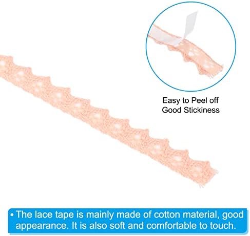PATIKIL 0.6" Wide 2 Yards Self-Adhesive Lace Tape Lace Ribbon, 3 Pack Cotton Washi Trim Sticker Masking for Craft Scrapbooking DIY Card Making, Apricot Pink