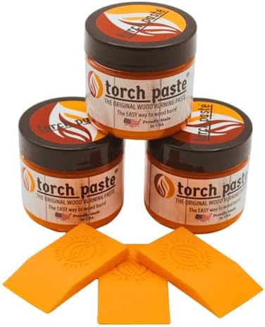 Torch Paste - The Original Wood Burning Paste | Made in USA Heat Activated Non-Toxic Paste for Crafting | Accurately & Easily Burn Designs on Wood, Canvas, Denim & More - Pack of 3 Jars + 3 Squeegees