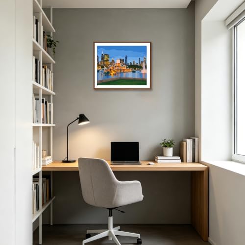 Chicago City Night View Paint by Number, Buckingham Fountain Paint by Numbers for Adult, Downtown Cityscape Canvas Painting Set, Travel Scenery Acrylic Painting for Home Decor 16×20inch Unframe