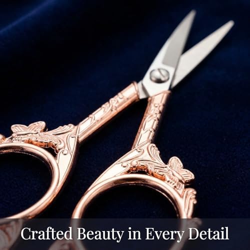 Crochet Scissors with Cover – Rose Gold Vintage Small Embroidery Scissors, Sharp Craft Scissors for Yarn Thread Sewing Needlework, Pretty Gift for Crocheter Quilter, 4.6 Inch