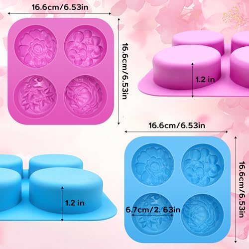 4-Cavities Flower Round Soap Molds 2 Pack Flowers Soap Mold Flower Candle Silicone Molds Flowers Chocolate Mold for Pudding Homemade Craft Wax Baking Ice Cube Tray Jelly