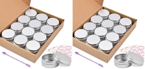 Aluminum Tin Cans, 24PCS 1/2 Oz Metal Round Containers Screw Lid Empty Small Storage Travel Tin Jars for Candles, Salve, Cosmetics, Spice (Pack of 2)