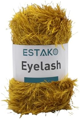 Estako Eyelash Yarn, Soft Fuzzy Faux Fur for Crochet and Knitting, Mustard