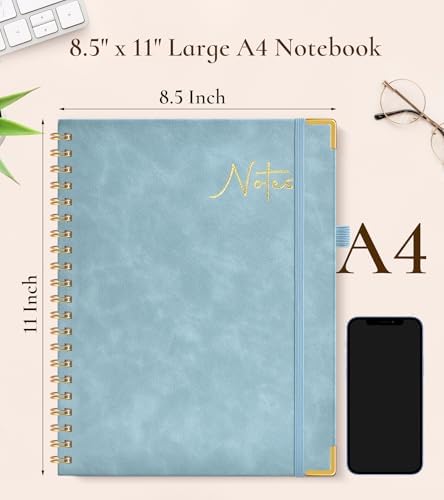 Blank Spiral Notebook Journal 8.5” x 11”, A4 Large Hardcover Sketch Book for Women Men, 100 GSM Blank Paper Drawing Notebook, Spiral Bound Sketchbook for Sketching School Work Note Taking, Blue