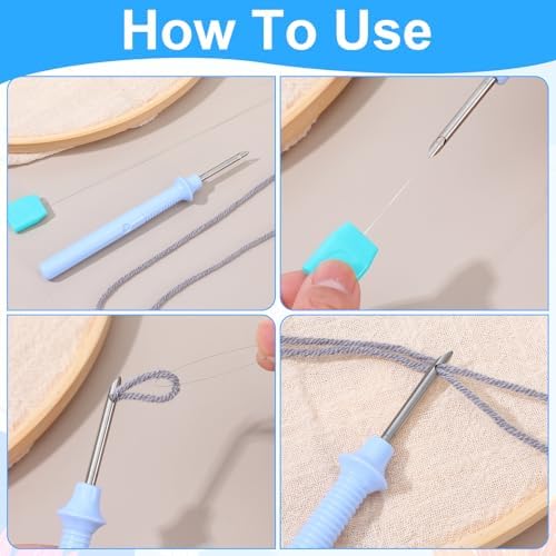 20 Pcs Punch Needle Threaders 7.87 Inch Long Threader for Embroidery Punch Needle Kit Stitching Sewing Accessories for Cross Stitch DIY Sewing Craft Work