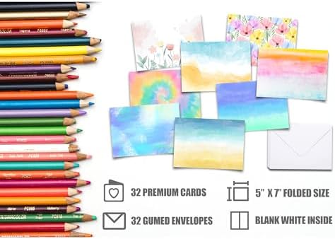 Card Making Supplies, Card Making Kit For Adults And Kids, 32 Blank Greeting Cards & Envelopes With Reusable Stamps DIY Greeting Card Set - Thank You Birthday Mother's Day Christmas Congradulation