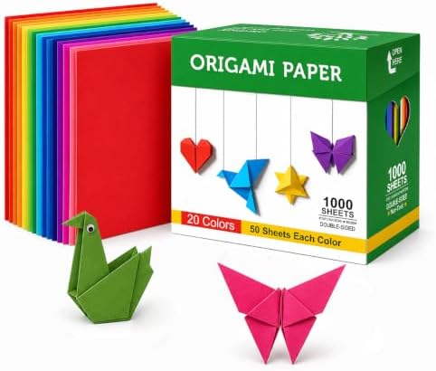 Origami Paper 1000 Sheets 6x6 Inch Colored Craft Paper Double Sided | Smooth Paper,No-Fading,Holds Crisp Creases,Eco-Friendly, Multi Vivid Colors for DIY Handmade Craft，Kids ,Ideal Gifts