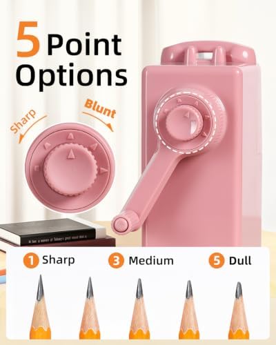 ZMOL Heavy Duty Manual Hand Crank Pencil Sharpener, Desktop, Pink