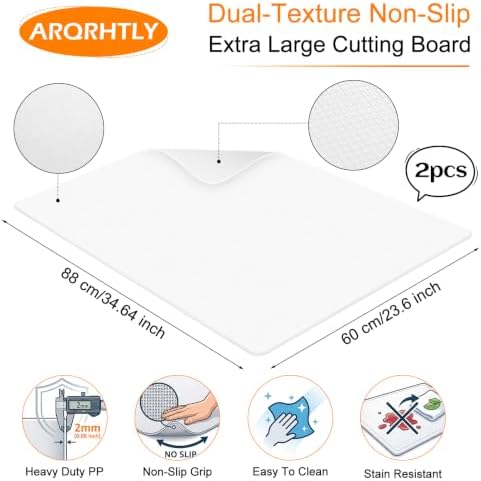 34.6" x 23.6" Cutting Mat for Countertop Protection 2MM Polypropylene Flexible Cutting Board, Non-Slip Kitchen Prep Surface for Rolling Dough, Meat Processing & Crafting (2 Pcs)