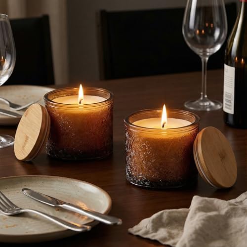 10 oz Mocha Mandala Glass Candle Jars with Bamboo Lids, 9 Pack
