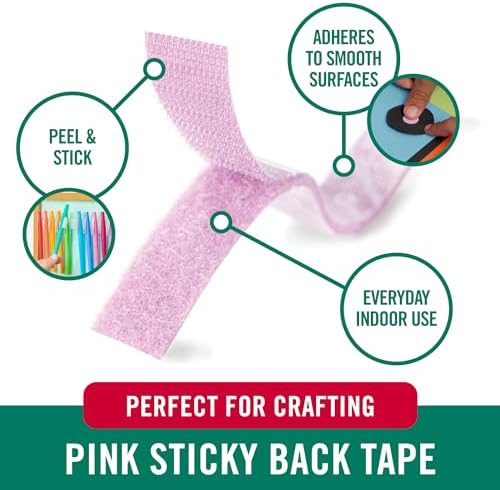 VELCRO Brand Colors | Pink Sticky Back Tape | 10ft Roll with Adhesive, Cut Strips to Length | Mount Classroom Décor, Create Seasonal Craft Projects | Organize Home or Office