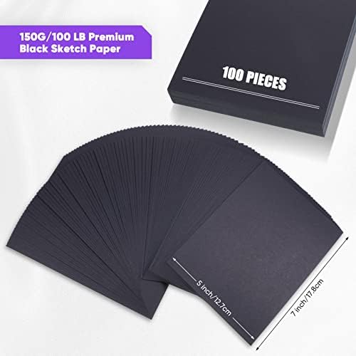 Crtiin 100 Pcs Black Drawing Paper Heavyweight, 5 x 7 Inches